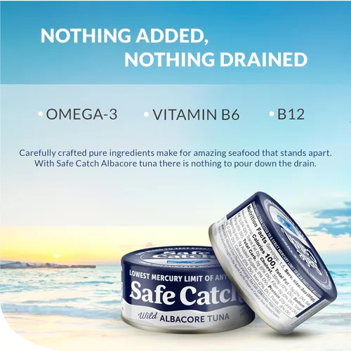 Miniatura 4 de Safe Catch Atún Albacora Salvaje Enlatado Bajo en Mercurio Filete de Atún Enlatado Sin Gluten Alimento Keto Sin OMG Kosher Apto para Paleo Alto