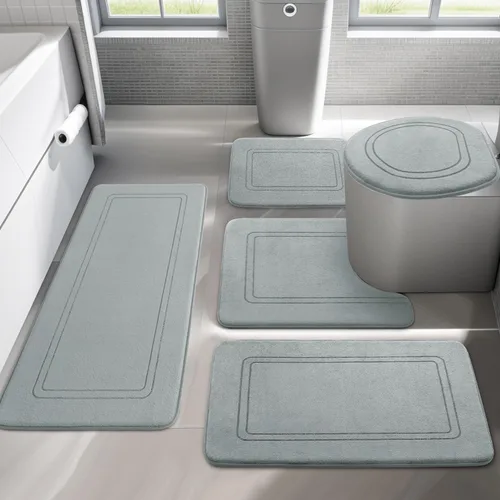 Miniatura 17 de YIHOUSE Juego de alfombras de baño de espuma viscoelástica, juego de 2 piezas, tapetes de baño antideslizantes para baño, juego de alfombras de baño