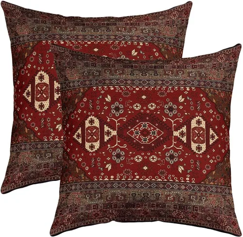 Juego de 2 fundas de almohada bohemias tribales de 22 x 22 pulgadas, fundas de almohada exóticas retro, fundas de cojín bohemias de celosía vintage,