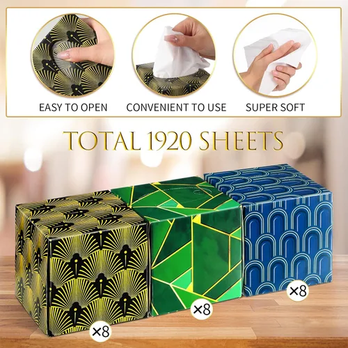 Miniatura 5 de 24 cajas de pañuelos, cajas de pañuelos faciales, cajas de pañuelos geométricos con diseño de flores, 2 capas, 80 hojas cada caja, pañuelos faciales