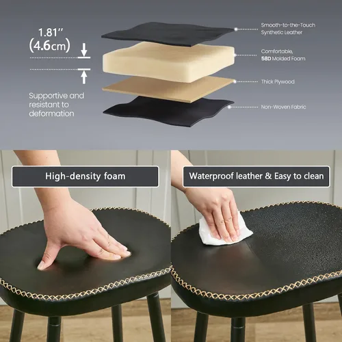 Miniatura 4 de FIRAVOE Juego de 2 Taburetes de Bar, Taburetes de Bar Modernos de 24" de Altura de Mostrador, Taburetes de Montar sin Respaldo de Cuero Sintético