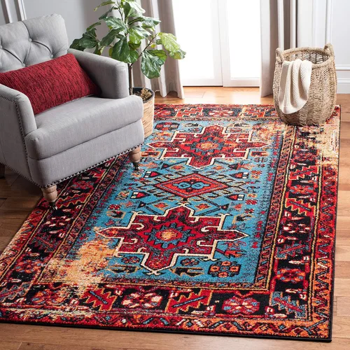 Miniatura 33 de SAFAVIEH Vintage Hamadan Collection Alfombra - 5'3" x 7'6", Rojo & Multi, Diseño tradicional persa, que no desprende pelusa y fácil de limpiar