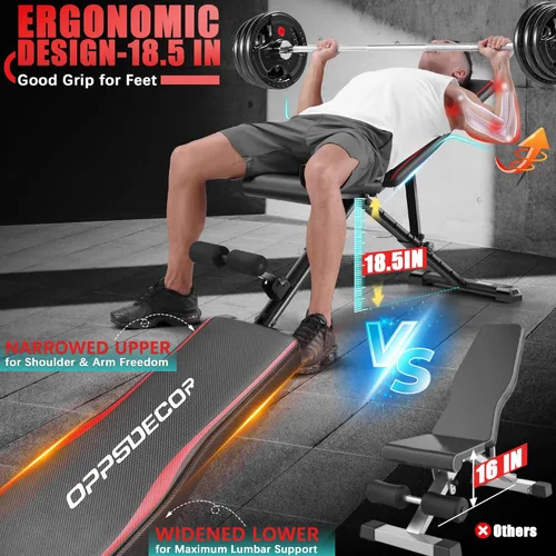 Miniatura 5 de OPPSDECOR Adjustable Weight Bench, 900LBS Capacity, 8+4+2 Positions, 18.5" Seat Height, Easy Assembly Foldable Workout Bench for Home Gym Strength