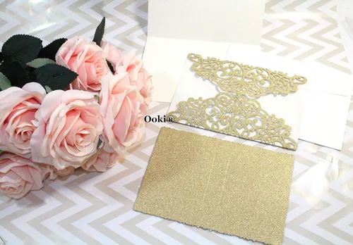 Miniatura 2 de 8 tarjetas de invitación elegantes cortadas con láser con corona de purpurina para boda, quinceañera, dulce 16 despedidas de soltera, eventos