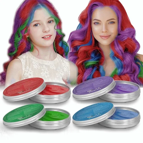 HaiolorPro Cera temporal de 4 colores para el cabello, tinte temporal para el cabello, rojo, morado, azul, verde, lavable, color de cera temporal