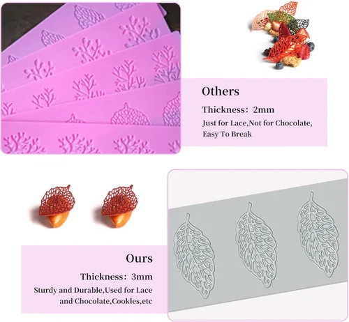 Miniatura 4 de 5 piezas de moldes de hojas de silicona para hornear fondant, moldes de tuile, moldes de coral huecos 3D de rama de coral, moldes de hoja de encaje