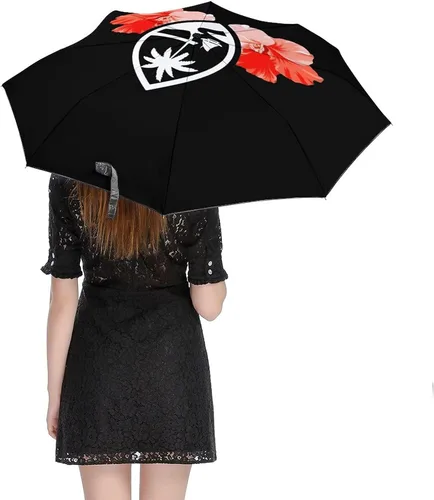 Miniatura 5 de Guam Tribal Hibiscus impermeable resistente al viento 3 pliegues auto abrir cerrar paraguas ligero anti-UV para hombres mujeres, Negro, estilo 1