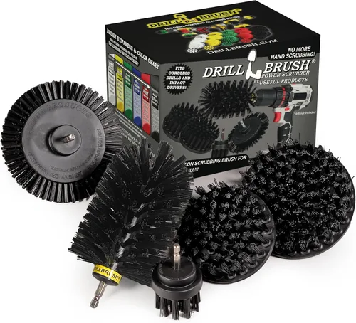Useful Products - Juego de 5 cepillos de limpieza ultra rígidos Black Drillbrush - Kit de accesorios de cepillo de parrilla no metálico para taladro