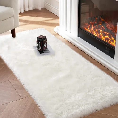 Miniatura 23 de Alfombra de piel sintética para sofá, silla, alfombra pequeña beige para dormitorio, 2 x 3 pies, alfombras peludas para habitación de los niños