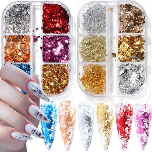 Lámina de uñas con purpurina, diseño holográfico de lentejuelas de papel de aluminio ultrafino, láminas metálicas 3D brillantes, suministros