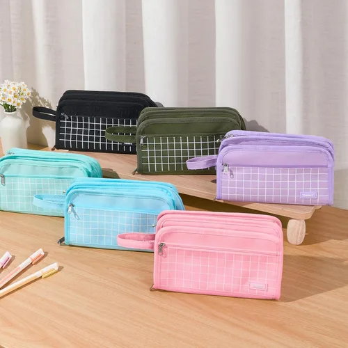 Miniatura 7 de Sooez Estuche grande para lápices, bolsa para lápices de gran capacidad con 3 compartimentos, organizador portátil de artículos de papelería de lona