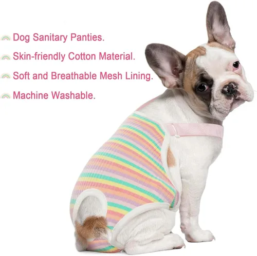 Miniatura 2 de QBLEEV Pañales para perras, bragas sanitarias lavables con tirantes ajustables, bragas reutilizables para perrito, ropa interior para mascotas, Raya