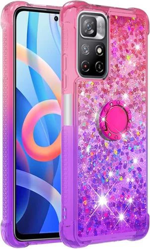 Miniatura 3 de CCSmall Funda transparente con purpurina para Xiaomi Redmi Note 11 4G con soporte de diamante, gradiente líquido que fluye arena movediza Bling