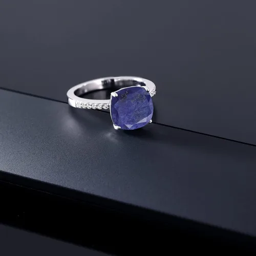Miniatura 56 de Gem Stone King Anillo de compromiso de plata de ley 925 con piedra preciosa de corte cojín de 0.39 pulgadas Anillo de compromiso de aniversario