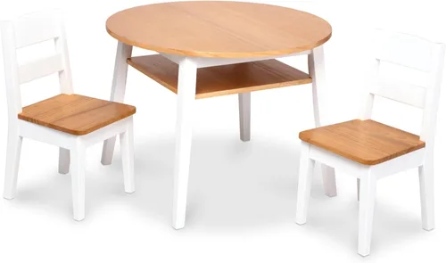 Miniatura 4 de Melissa & Doug - Juego de mesa redonda de madera y 2 sillas, muebles infantiles para sala de juegos, grano de madera claro y acabado blanco de 2