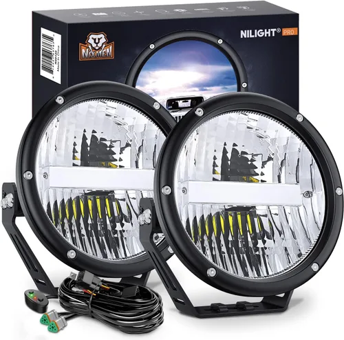 Nilight Luces todoterreno redondas de 7 pulgadas, 2 unidades, 120 W, haz alto y bajo, IP68, cápsulas LED de conducción incorporadas EMC con kit de