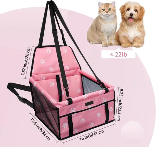 Miniatura 2 de Asiento de coche para perro plegable, asiento elevador de coche para perros impermeable transpirable Oxford, bolsa de viaje para perros pequeños a
