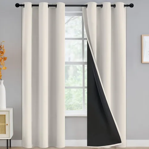 Miniatura 250 de Yakamok Cortinas negras, cortinas de ventana con aislamiento térmico y eficiencia energética para dormitorio, cortinas opacas completas y cortinas