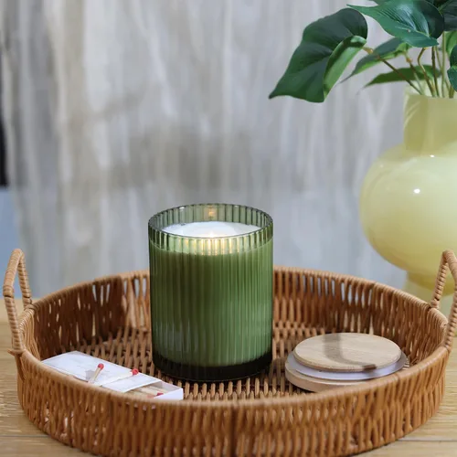 Miniatura 3 de Tarros de vela de vidrio verde oliva de 14 onzas para hacer velas, paquete de 6 frascos de velas vacíos a granel con tapas y accesorios de bambú