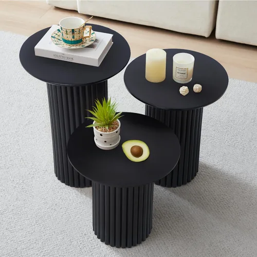 Miniatura 2 de Bifins Juego de 3 mesas redondas anidadas, mesa de café y mesa auxiliar de estilo Mid Century Modern con estrías, mesa lateral pequeña de madera