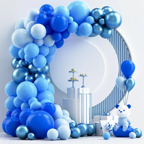 NISOCY Kit de Arco de Guirnalda de 124 Globos Azules, 18 Pulgadas 12 Pulgadas 10 Pulgadas 5 Pulgadas Globos Azul Claro para Bebé Azul Real Azul