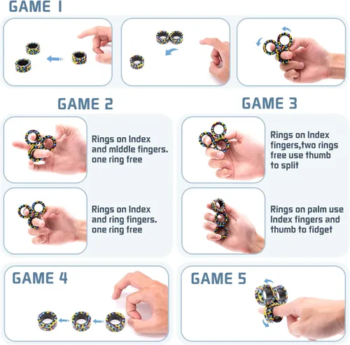 Miniatura 3 de Juego de anillos magnéticos para ansiedad, juguetes para ansiedad con TDAH, anillos giratorios para adultos para terapia de alivio de ansiedad, gran
