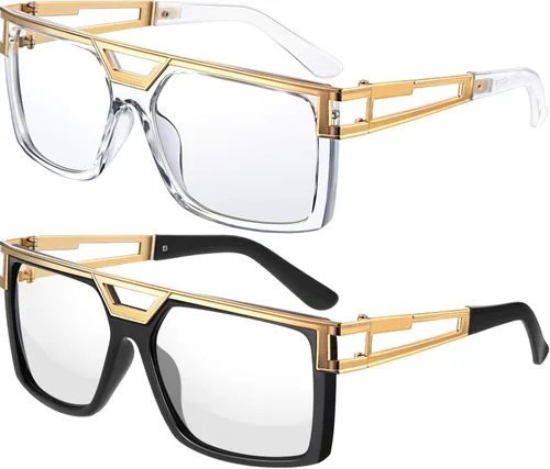 Gafas de sol vintage de los años 90 con diseño de rapero para DJ gafas hippie unisex negro-transparente transparente Multi color