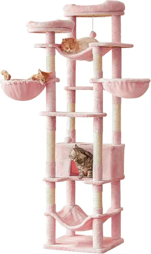 Miniatura 15 de Árbol para gatos de 77 pulgadas de alto, torre grande de varios niveles para gatos con 4 hamacas, 2 perchas acolchadas, condominio para gatos, Beige