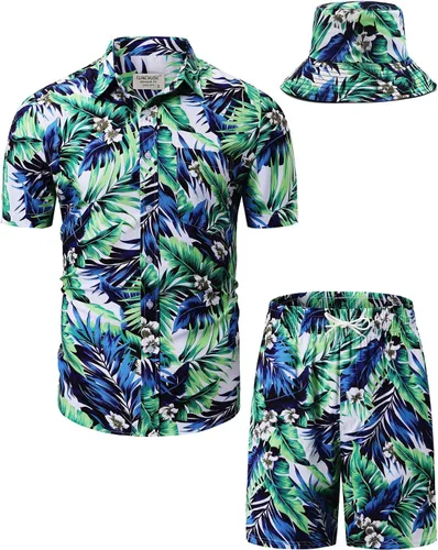 Miniatura 126 de TUNEVUSE Conjunto de camisas y pantalones cortos hawaianos para hombre, 2 piezas, trajes de playa con estampado de flores, traje tropical de verano