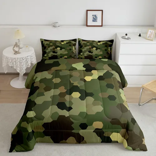 Miniatura 9 de Feelyou Juego de edredón de camuflaje naranja para niños, tamaño individual, juego de ropa de cama de camuflaje estilo militar para niños y niñas