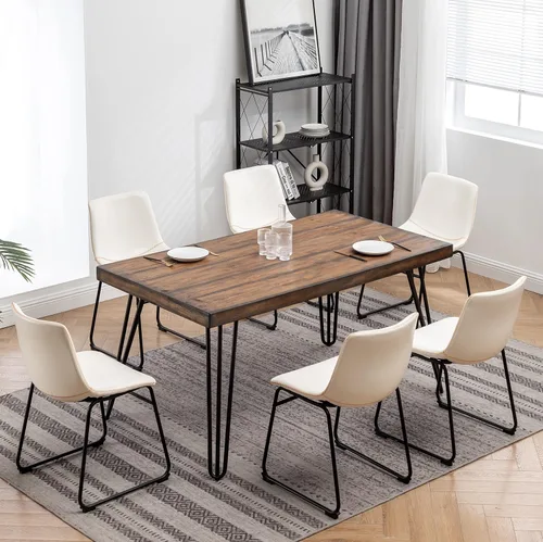 Miniatura 12 de Roundhill Furniture Aryven - Juego de comedor industrial de 7 piezas con mesa rústica de pino oscuro y 6 sillas de piel sintética, color gris