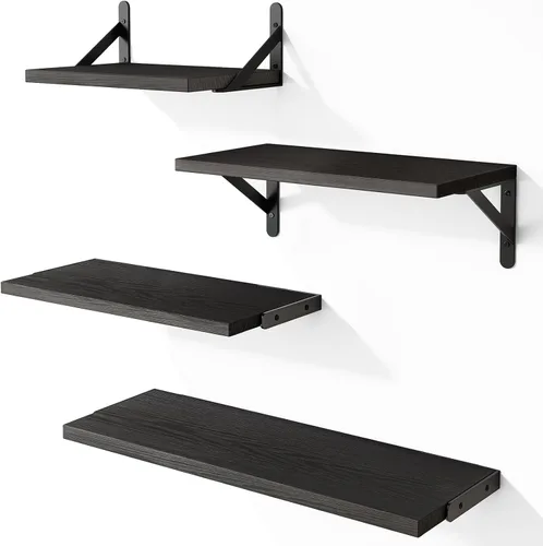Miniatura 24 de YGEOMER - Estantes flotantes, juego de 4 unidades, color negro carbonizado, multifuncionales, montaje en pared, estantes para sala de estar, baño
