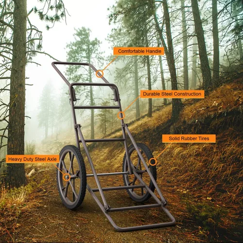 Miniatura 3 de Goplus Carrito Plegable para Ciervos, Transportador de Ciervos de 500 LBS con Ruedas de Goma Grandes, Carrito de Caza de Metal Resistente