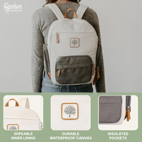 Miniatura 4 de Parker - Mochila para pañales con cremallera completa y bolsillos aislados, color crema