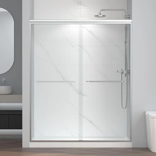 Miniatura 11 de ENSO SENKA 44-48" W x 72" H Puerta de ducha corrediza semi-sin marco, vidrio templado transparente tratado y fácil de limpiar, acabado negro mate
