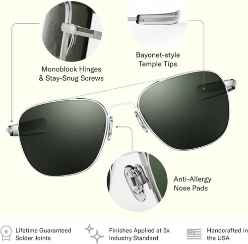 Miniatura 4 de Randolph Eyewear Aviator Sunglasses for Men & Women Non-Polarized & Polarized Lenses, Matte Chrome UV Protection Sunglasses