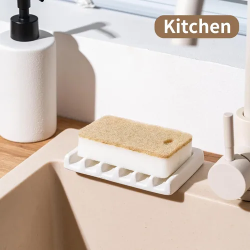Miniatura 5 de Tanew Jabonera de cerámica autodrenante, soporte para jabón de barra, jabonera de cascada, soporte para jabón de ducha, soporte para esponja