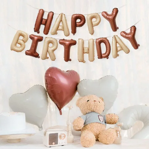 Miniatura 6 de Cartel de Feliz Cumpleaños Marrón Desnudo Hombres Mujeres Niño Niña Bronceado Rubor Neutral Vaquero Fiesta Occidental Oso de Peluche Decoraciones