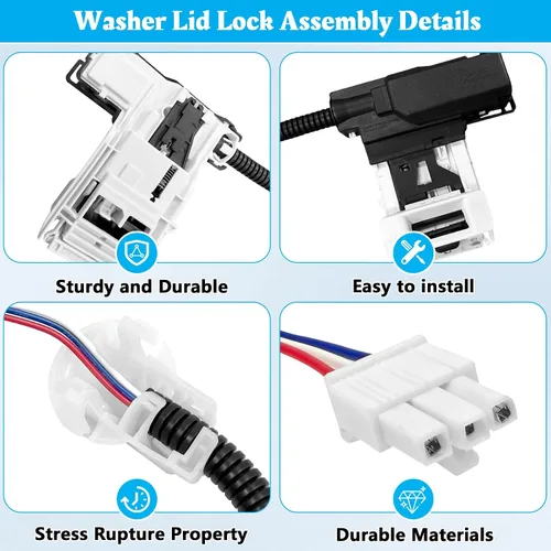 Miniatura 3 de W11307244 W10682535 Reemplazo de cerradura de tapa de lavadora para Whirlpool Maytag Amana Kenmore Series 110 200 500 Roper WTW5000DW1 RTW4516FW2
