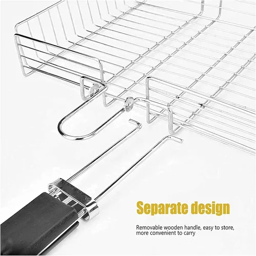 Miniatura 6 de Parrilla de carbón para barbacoa, parrilla portátil, cesta grande, acero inoxidable, parrilla, verduras, pescados, camarones, parrilla de carbón