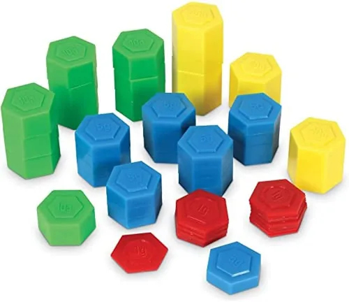 Learning Resources Pesas hexagonales – Juego de 54 piezas, a partir de 8 años, manipuladores matemáticos para niños, suministros para profesores,