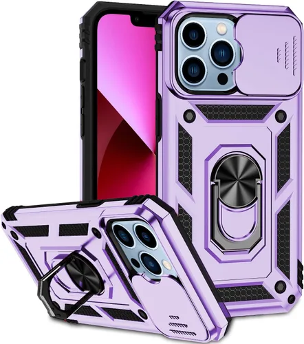 Miniatura 9 de Funda compatible con iPhone 13 de 6.1 pulgadas, funda magnética con funda para cámara y soporte, grado militar, a prueba de golpes, material de PC