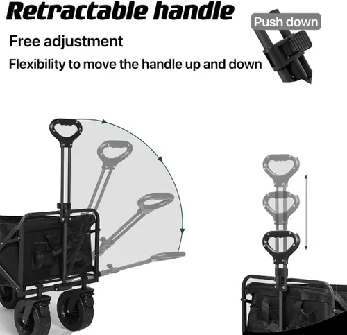 Miniatura 3 de Carrito plegable plegable de gran capacidad para exteriores, carrito de jardín con ruedas todo terreno y bolsillos laterales, carrito de playa