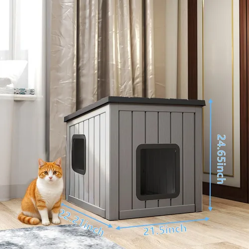 Miniatura 8 de DRATO Casa para gatos al aire libre, impermeable, material de polipropileno, refugio para gatos, robusto, resistente, fácil de montar, cálida casa