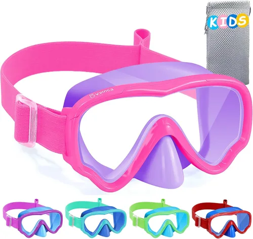 Miniatura 12 de Vvinca Gafas de natación para niños con cubierta para la nariz, máscara de buceo, correa de tela antivaho anti roturas para niños de 3 a 15 años