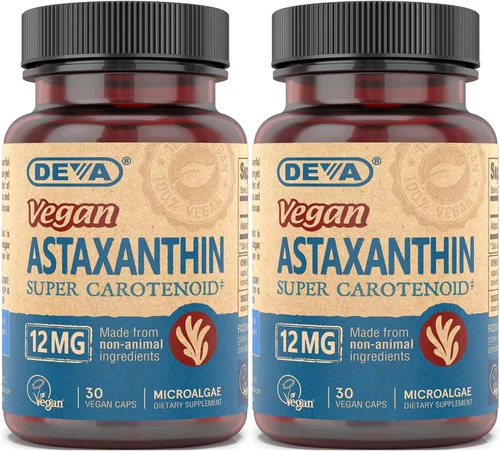 DEVA Cápsulas veganas de astaxantina de 12 mg, paquete de 2 – Carotenoide eliminador de radicales libres hecho de microalgas, 30 unidades de Ea