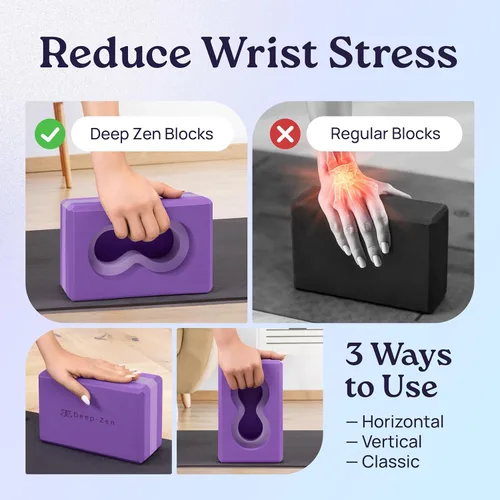 Miniatura 2 de Deep-Zen® Yoga Blocks Wrist Support; Yoga Blocks 2 Pack with Knee Pads and Strap to Put Less Weight on Wrists; Durable, Versatile Yoga Brick Púrpura