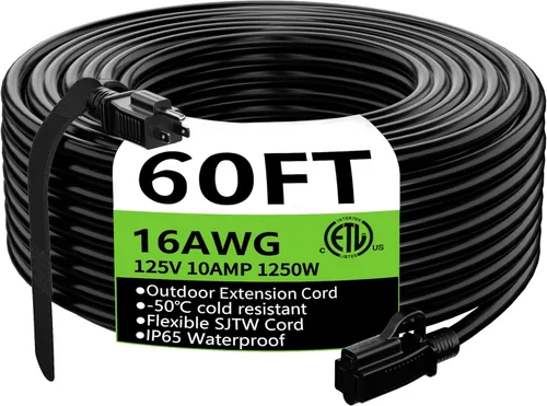 Miniatura 37 de HUANCHAIN Cable de extensión para interiores y exteriores, 50 pies, impermeable, calibre 16/3, flexible, resistente, cable de extensión para Amarillo
