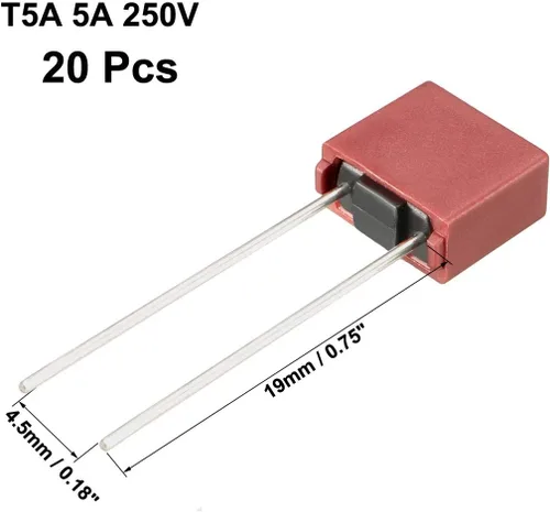 Miniatura 2 de uxcell 20pcs DIP montado en miniatura cuadrado lento golpe micro fusible T5A 5A 250V rojo