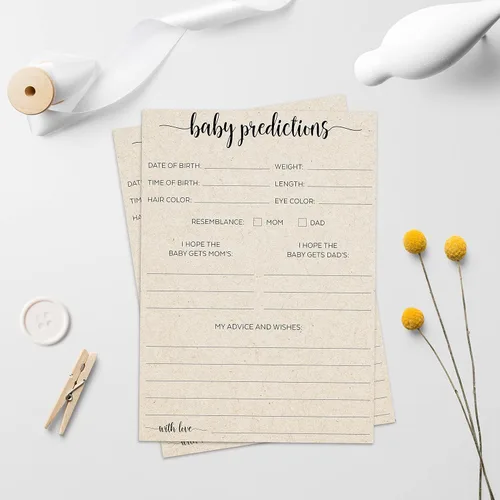 Miniatura 3 de 321Done Tarjetas de consejos y predicciones para baby shower, papel kraft de 5 x 7 pulgadas (juego de 50), fabricado en los Estados Unidos